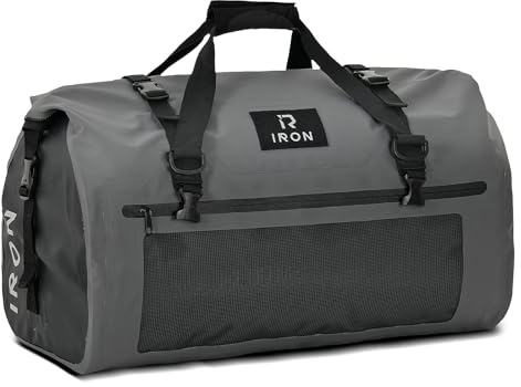 IRON JIA'S Borsa da moto a rullo impermeabile borsa da sella borsa da viaggio con spallacci arrotolati, adatta per ciclismo, campeggio, sport acquatici, grigio, 30 l