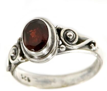 JEWELSTREZORO Anello a fascia in argento Sterling 925, da uomo e da donna, gioiello fatto a mano TSR192, 70 (22.3), metallo prezioso Gemma, Granato sfaccettato