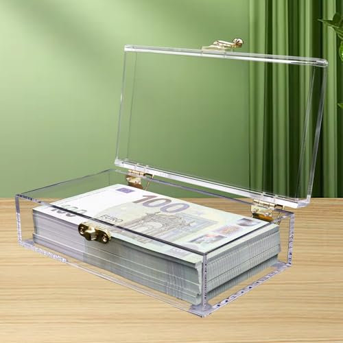 Transparent Acrylic Lockable Cash Box, Money Box for Cash, Money Holder, Cash Organizer, Single Row Currency Tray, Money Storage Box, Money Organizer for Cash