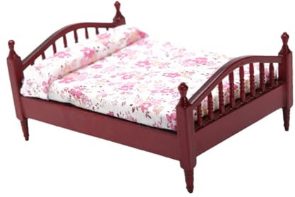 ibasenice Cama Doble en Miniatura para Casa de Muñecas a Escala 1:12 Decoración Delicada para Cama en Miniatura Manualidad para Cama en Miniatura