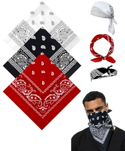 MYGLOAR Lot de 3 bandanas unisexes, grands bandanas polyvalents à motif cachemire pour femmes, couvre-chefs, bandanas pour cheveux, cou, poignet, bandanas, motards (55 x 55 cm, rouge, noir, blanc)