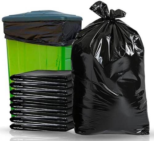 Trimming Shop Bolsas de basura negras de 90 L de capacidad, bolsas de basura negras resistentes para exteriores y jardín, bolsas de basura fuertes para basura, 60 cm de ancho x 90 cm de largo (200)
