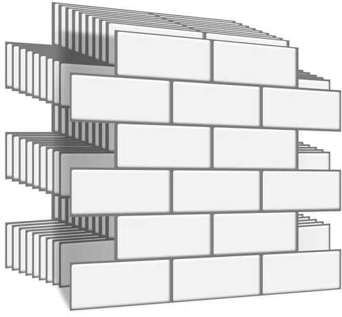 10-Sheets 12x12 Stick on Tiles, Self Adhesive Peel and Stick Wall Tiles Backsplash,White Background Gray Border Tile Stickers for Kitchen and Bathroom