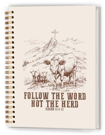 XUNLURY Western Cow Christian Notebook, Follow the Word Not the Herd Bible Verse Journal, Religious Prayer Journal for Woman, Religious Scripture Hardcover Spiral Notebooks, 5.5x8.3 Inch