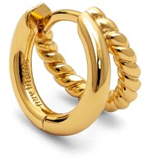 SINGULARU - Pendiente Suelto Doble Tressia. Latón con Baño en Oro de 18 Kt. Joyas Para Mujer.