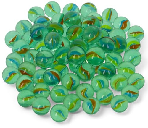 MIJOMA Biglie di vetro, 100 pezzi, 15 mm, colori misti, in rete, per giochi di marmotta, decorazioni per vasi, decorazioni per piante, palline di vetro per bambini classici