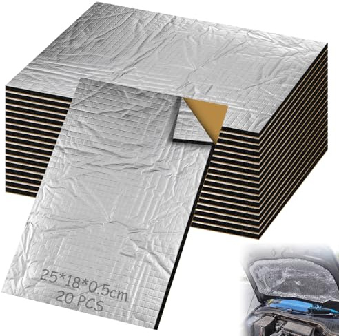 Lot de 20 tapis d'isolation de 5 mm en aluminium butyle, autocollants, isolation phonique, auto-adhésifs, pour protection contre le bruit, les vibrations et l'isolation phonique