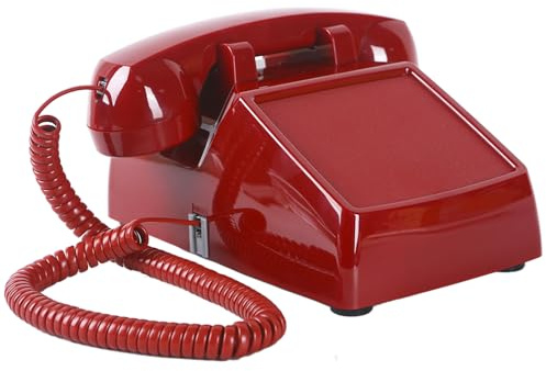 HTMengt No Dial Phone Incoming Calls Only/Industrial No Dial Telephone Hearing Aid/No Keypad Telephones Metal Ringer/No Button Landline Phones/Inbound Calls Only for Senior,Memory Care,Nursing,Red