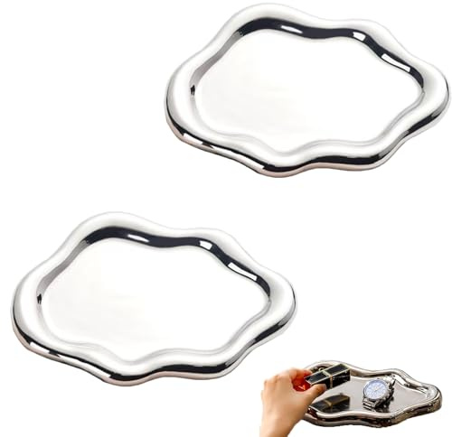 Eabdice 2 stycken keramiska ringskålar, moln smyckesskål, tjej keramik smyckesskål, mors dag, jul, skördefest, födelsedagspresent för kvinnor (silver)