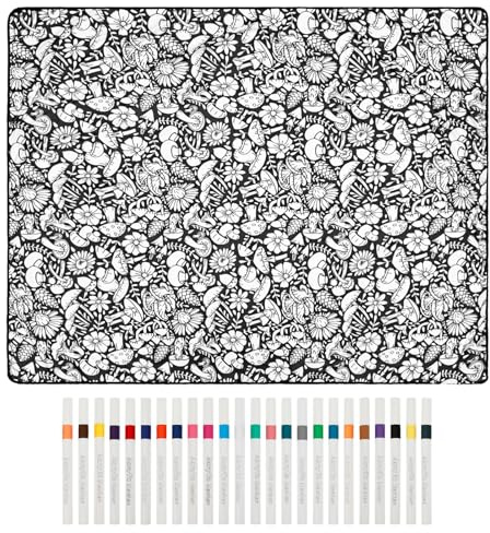 PEIZHIYC Couverture de coloriage réutilisable - 156 x 125 cm - Avec 24 pinceaux colorés - Couverture en velours lavable pour enfants et adultes - Kit créatif (flèche)