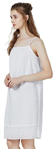 BEAUTELICATE Enaguas Enteras para Mujer Algodón Combinación Vestido Interior Sexy Tirantes Ajustable Pijama Sin Mangas Rodilla Longitud