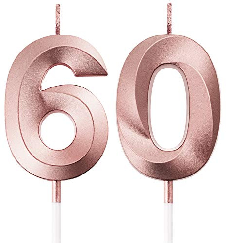 BBTO Birthday Candles Number Candles Cake Topper Decoration for Birthday Wedding Anniversary Celebration Supplies(Rose Gold,60th)