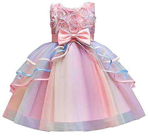 Girls Dress Pageant Princess Tulle Dress for Kid Tiered Birthday Party Wedding Bridesmaid Flower Girl Dresses 2-8 Years