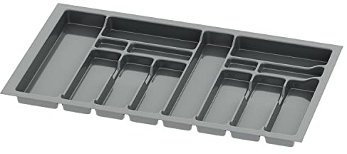 Sossai Besteckeinsatz Divio für 90cm breite Schubladen, 83x49 cm – zuschneidbar, 14 Fächer, anthrazit, Organizer für Besteckschubladen aus Kunststoff