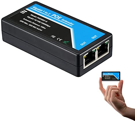Revotech Gigabit poe Extensor 2 Puertos, Estándar IEEE 802.3af/at, 10/100/1000Mbps, Repetidor 100 Metros (328 pies), Power para Cámara/Dispositivo PoE (POE5003-G)