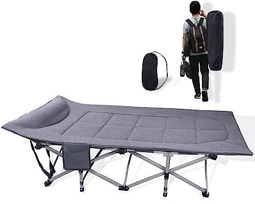 KAKO Folding Camping Cot, Heavy Duty 600 Lbs Portable Bed for Adults, Camping Beds with Carry Bag, Grey