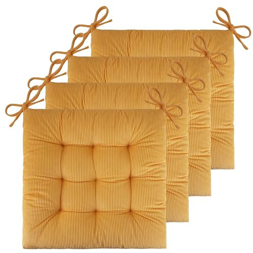 FlyGulls Set of 4 Chair Cushions for Dining Chairs 18 x 18 Corduroy Chair Seat Cushion for Office and Kitchen Chair Comfort Chair Cushion for Long Sitting (48x48cm Yellow)