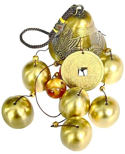 Lucky Fengshui Wind Chimes - Copper Alloy Dragon Bell, 6 Bells Hanging for Home & Garden, Good Luck Blessing