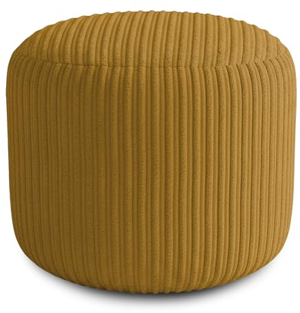 KISAA Living Cozy Jumbo Cord Footstool Bean Bags, Stylish & Durable Jumbo Cord Oval Shape Foot Rest Pouffe Beanbags, Durable & Comfortable (Round (40x40x35cm), Mustard)
