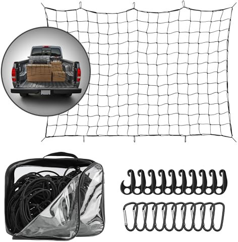 TeamObsidian Filet Remorque 182.88 x 121.92 cm - Accessoire en Latex avec 12 Mousquetons et Crochets - Sac de Transport - Pour Remorque Extensible et Bagage SUV Bateau