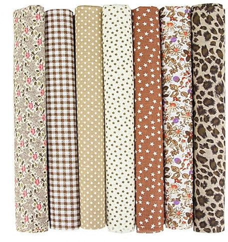 Baumwollstoff Stoffpakete,7 Stück 50 x 50cm Stoffe zum Nähen Patchwork DIY Stoffpaket DIY Baumwolltuch Meterware Stoffe Stoffreste Stoffpaket für Kleidung,Bettwäsche,Vorhänge,Tischdecken - Kaffee