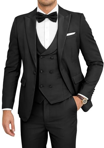 SPTALLFITJSV Black Tuxedo for Men Slim Fit Prom Suits for Men 2026 Groom Suits for Wedding Christmas Party Business, X-Large