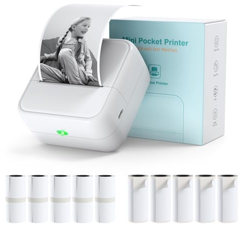 Bisofice S1 Mini Stampante Portatile Bluetooth, Stampante Termica Senza Inchiostro, Stampante Etichette Adesive per Appunti, Foto, Etichette, Planner, Compatibile iOS/Android - Bianco