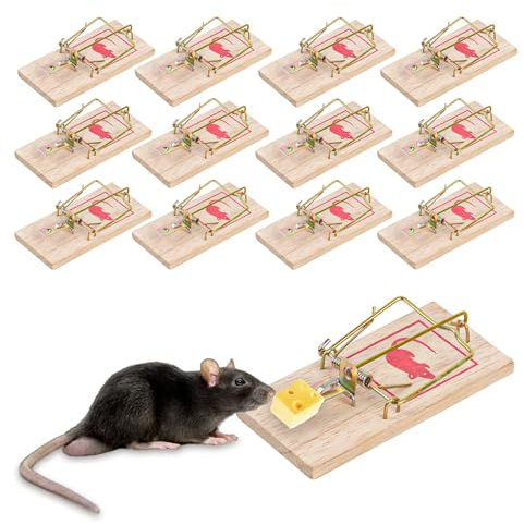 TIVUNORON 12 Tapette à Souris, Pièges à Souris en Bois, Taille 9.8 x 4.8 CM, Attrape Souris en Bois, Réutilisable, Non Toxique, Métal, Sensible, pour l'intérieur et la Terrasse