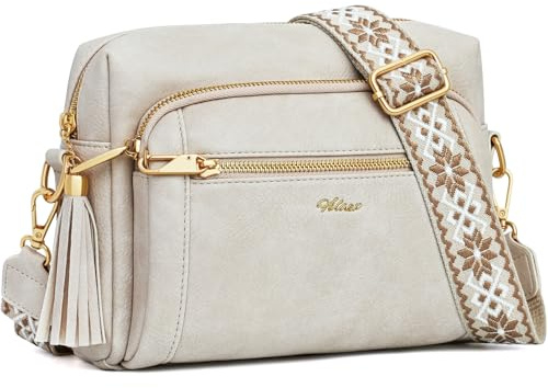 HILAEX Sacs Bandoulière Femme avec Antivol, Sac a Main Femmes Bandoulieres 4 Compartiments, en Cuir PU avec Sangle Réglable et Large Amovible