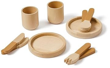 Flexa Kinderküche Zubehör aus Holz - Besteck & Tassen | Küchenzubehör Kinder | | Spielküche Zubehör | Küchen Spielzeug für Rollenspiele Mädchen & Jungen ab 2 Jahren (Farbe: Mustard)