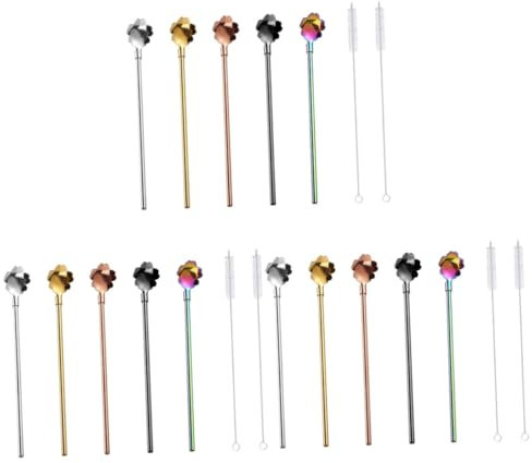 UTHCLO 21pezzi Cucchiai Acciaio Inossidabile Con Colorate e Spazzole Per Pulizia Per Cocktail Succo Tè e Perfetti Per Feste Picnic e Uso Quotidiano