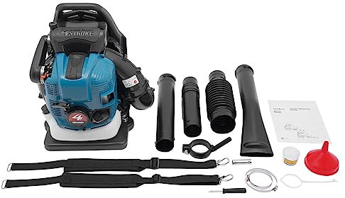 Soplador de hojas con salida de mochila, 75,6 cc, 4 tiempos, gasolina, aspirador de hojas con depósito de combustible de 1,9 litros, ideal para el cuidado del césped, limpieza de hojas y limpieza de