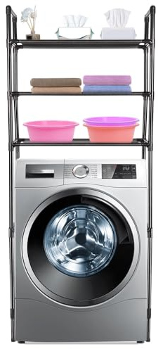 WC-Schrank, Badezimmermöbel mit 3 Ebenen, freistehendes Toilettenregal aus Metall, Aufbewahrung über der Toilette oder Waschmaschine, wenig einfach, Toilettenregal, 72 x 25 x 155 cm, Schwarz