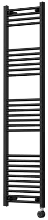Companyblue 400 x 1600mm Matt Black Electric Heated Towel Rail with Thermostatic Heating Element - Ultra-Slim Tall Flat Ladder Radiator - Pre-Filled Electric Towel Warmer