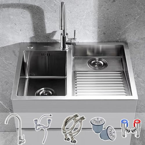 GLMGBP Fregadero de Cocina de Acero Inoxidable SUS304 con Tabla de Lavar, Fregadero de Barra Multifuncional, Fregadero doméstico para RV con Grifo de Curva Grande para lavadero, Garaje, sótano, ext