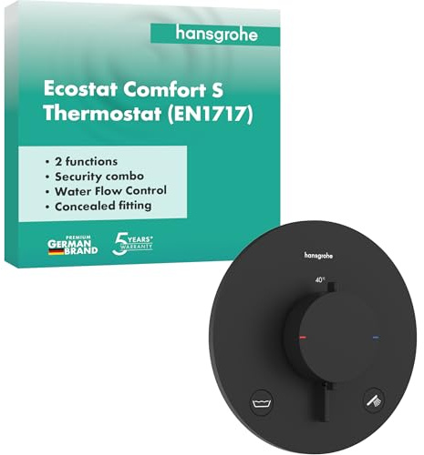 hansgrohe Ecostat Comfort S – duschtermostat infälld med säkerhetskombination, duscharmatur med säkerhetslås (SafetyStop) vid 40 °C, termostat för 2 konsumenter, matt svart, 33718670