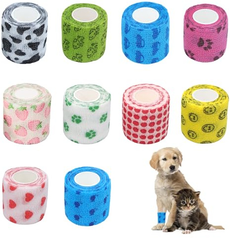 10 Rolls Pet Vet Wrap Self Adhesive Bandage Self Adherent Cohesive Bandages for Pets First Aid Elastic Bandage for Sports Stretch Tape for Wrist Ankle，Vet wrap