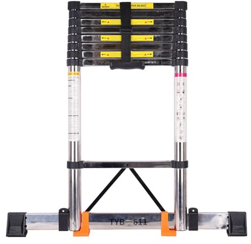 3.5M Telescopic Ladder 11.5FT, with Balance Bar anti-tilt High-Strength Stainless steel Anti-bending Extendable ladders, Non-Slip Feet Adjustable Height Portable for outdoors and Interiors, EN131