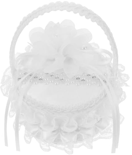 Zerodeko Caja Anillo Boda Con CojíN Bordado De SatéN Mini Cesta Con Asa De Perlas Para Niña De Flores Soporte Para Anillos De Compromiso Y Joyero Elegante