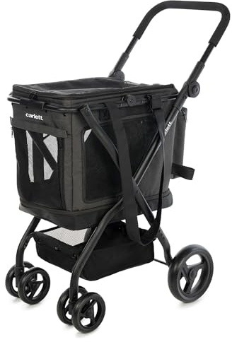 Carlett - Cube P | Carrito de Transporte 3 en 1 para Mascotas | Transportín + Ruedas | Freno de Seguridad | Tejido Impermeable | Combinable + Bolsa de Compra | Volcano