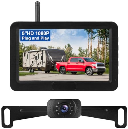 Mscacar Wireless Backup Camera Kit for Trucks, 5 Inch 1080P HD Image,IP69 Waterproof, Color Night Vision, Adjustable Parking Line, License Plate Reversing Camera for for Trucks Car, Small RV, Pickup