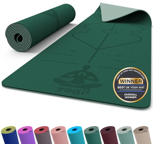 Yogii Yoga Mat - Non-Slip 6mm Thick TPE & Travel-friendly Yoga Mat - Perfect for Home & Gym Exercise Fitness & Pilates - With Laser Alignment Guides for Men & Women