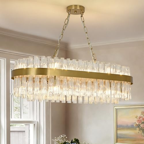 KUNYEEE Gold Kristall-Kronleuchter Deckeneinbauleuchte Kristall-Deckenleuchte Runde Kronleuchter Pendelleuchte für Wohnzimmer Kücheninsel Esstisch Flur, G9 x 16 Leuchten 80 x 35 cm