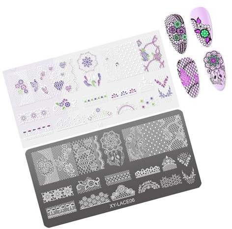 Tampon à ongles à pointe française - Plaque de stamping - Motif floral - Pochoir pour femme