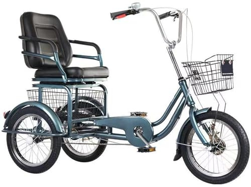 äldre Trehjuling, Vuxen Rickshaw Pedal Trehjuling, Stor Bekväm Justerad Sits, 18 Tums 3-Hjuliga Cruisercyklar, Känsliga Dubbla Bromsar, För Cykling, Utflykter, Picknick Blue