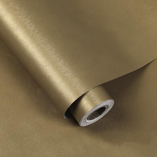 ANBILILA Papel Pintado Autoadhesivo, Estilo Industrial Dorado Metálico Pelar y Pegar Papel de Contacto, 40x500CM Textura Cepillada Papel Tapiz Removible Decorativo para Pared Cocina Muebles