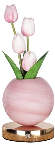 Fyearfly Luce notturna a tulipano, tulipano rosa in vaso rosa, lampada da tavolo a LED con 3 modalità di colore e oscuramento continuo, lampada da comodino ricaricabile USB per decorazione camera da