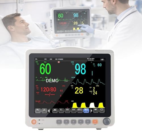 JSMDLN Appareil De Surveillance des Signes Vitaux, éCran Tactile Couleur 12 Pouces, Moniteur Patient MultiparamèTres 6 en 1, Appareil ECG Portable pour Usage Domestique
