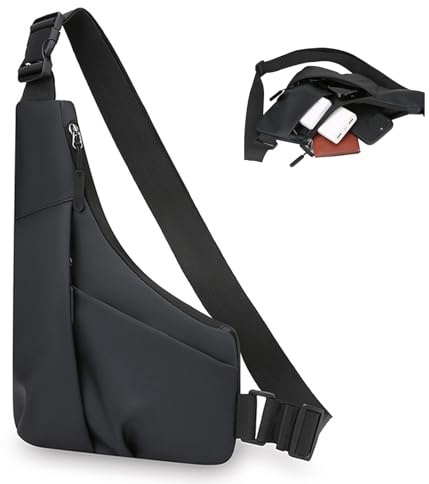 FOSDICK Axelväska för Herr, Vattentät Crossbody-väska, Lätt Bröstväska, Slingväska för Herr, Liten Axelväska, Enkel Slingbag, Mäns Väska för Outdoor, Camping, Vandring, Resor, Alldag, Svart