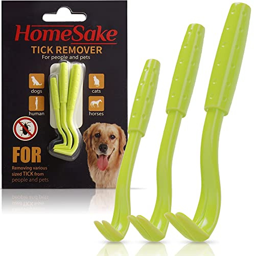 HomeSake Tick Remover Tool for Dogs, Cats & Humans | Tick Removal Kit (3 Pack) with Built-In Keychain | Safely Removes Entire Tick Head & Body – Pain-Free, Chemical-Free Tick Twister for Pets & People